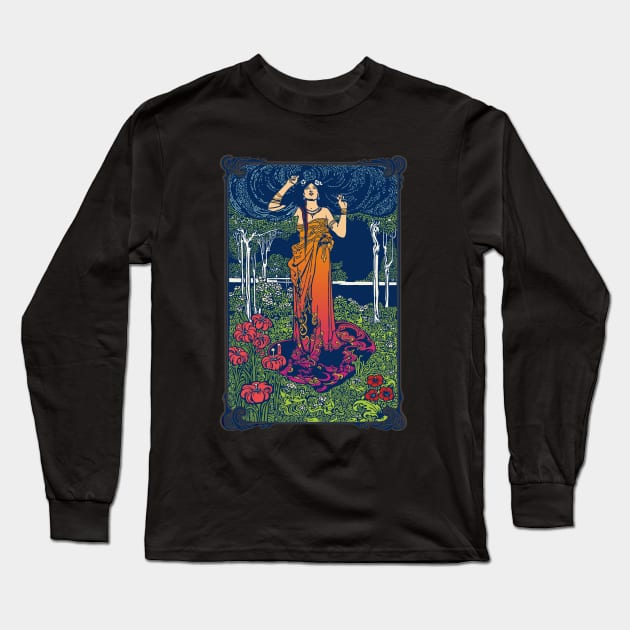 Art Nouveau Lady (orange/red) Long Sleeve T-Shirt by Soth Studio